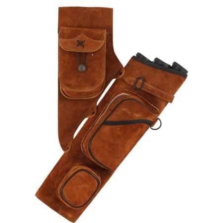 Carquois En Cuir Noir Traditionnel - Porte-flèches Réglable épaule Ou Taille - Pour Chasse Et Tir à L'arc - Profondeur 39 Cm